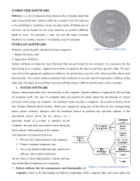 COMPUTER SOFTWARE Software Is a Set of Programs That Instructs the Computer About the Tasks to Be Performed