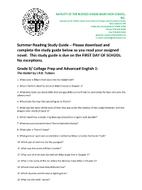Summer Reading Study Guide – Please Download and Complete the Study Guide Below As You Read Your Assigned Novel