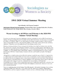 SWS 2020 Virtual Summer Meeting