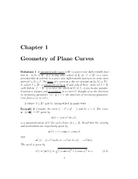 Chapter 1 Geometry of Plane Curves