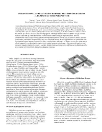 International Space Station Robotic Systems and Operations