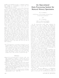 An Operational Data Processing System for Natural History Specimens