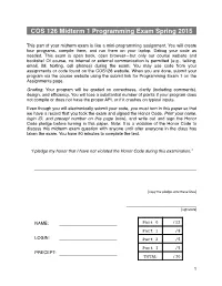 COS 126 Midterm 1 Programming Exam Spring 2015