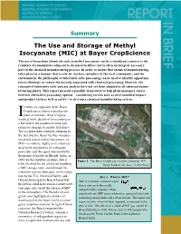 The Use and Storage of Methyl Isocyanate (MIC) at Bayer Cropscience