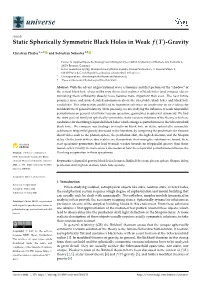 Static Spherically Symmetric Black Holes in Weak F(T)-Gravity