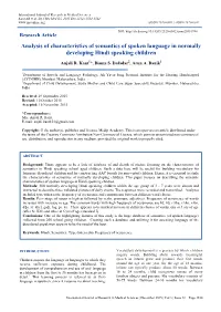 Analysis of Characteristics of Semantics of Spoken Language in Normally Developing Hindi Speaking Children
