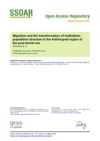 Migration and the Transformation of Multiethnic Population Structure in the Kaliningrad Region of the Post-Soviet Era Zimovina, E