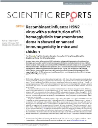 Recombinant Influenza H9N2 Virus with a Substitution of H3
