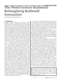 The Word-Gesture Keyboard: Reimagining Keyboard Interaction by Shumin Zhai and Per Ola Kristensson
