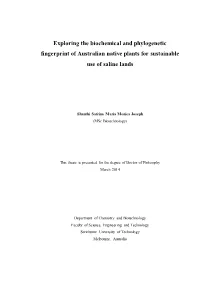 Exploring the Biochemical and Phylogenetic Fingerprint of Australian Native Plants for Sustainable Use of Saline Lands
