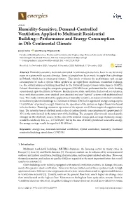 Humidity-Sensitive, Demand-Controlled Ventilation Applied to Multiunit Residential Building—Performance and Energy Consumption in Dfb Continental Climate