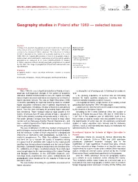 Geography Studies in Poland After 1989 — Selected Issues