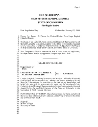 HOUSE JOURNAL SIXTY-SEVENTH GENERAL ASSEMBLY STATE of COLORADO First Regular Session