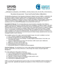 Tenure-Track Position, Department of Biostatistics, University of Arkansas