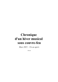 Chronique D'un Hiver Musical Sous Couvre-Feu Mars 2021 – Un an Après