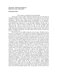 The Destiny of Christian Metaphysics: Reflections on the Analogia Entis