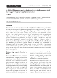 A Critical Discussion on the Methods Currently Recommended Agriculture