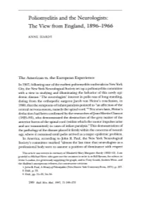 Poliomyelitis and the Neurologists: the View from England, 1896-1966