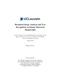 Document Image Analysis and Text Recognition on Khmer Historical Manuscripts