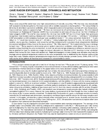 Cave Radon Exposure, Dose, Dynamics and Mitigation