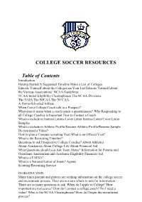 COLLEGE SOCCER RESOURCES Table of Contents