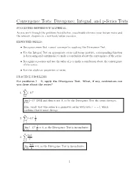 Convergence Tests: Divergence, Integral, and P-Series Tests
