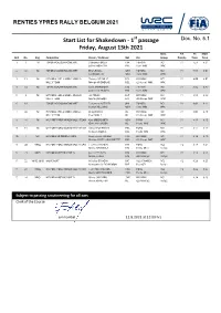 Friday, August 13Th 2021 Start List for Shakedown