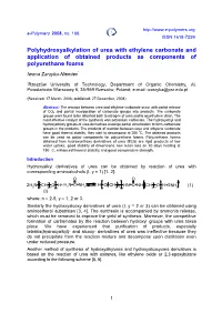 Polyhydroxyalkylation of Urea with Ethylene Carbonate and Application of Obtained Products As Components of Polyurethane Foams