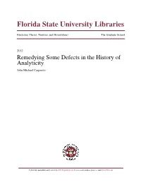 Remedying Some Defects in the History of Analyticity John Michael Carpenter