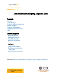 Lists of Institutions Accepting TOEFL Home Edition