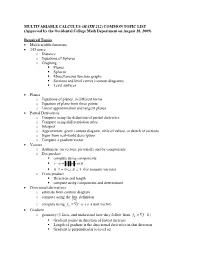 MULTIVARIABLE CALCULUS (MATH 212 ) COMMON TOPIC LIST (Approved by the Occidental College Math Department on August 28, 2009)