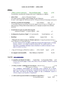 Cahier De LECTURES - 2004 À 2018
