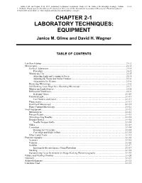 CHAPTER 2-1 LABORATORY TECHNIQUES: EQUIPMENT Janice M