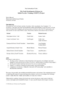 The York Enrichment of Science in Initial Teacher Training (YESITT) Project