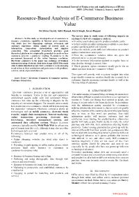 Resource-Based Analysis of E-Commerce Business Value