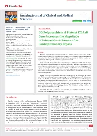 GG Polymorphism of Platelet ITGA2B Gene Increases the Magnitude of Interleukin-6 Release After Cardiopulmonary Bypass
