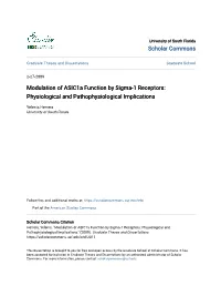 Modulation of Asic1a Function by Sigma-1 Receptors: Physiological and Pathophysiological Implications