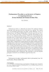 Parliamentary Procedure As an Inventory of Disputes: a Comparison Between Jeremy Bentham and Thomas Erskine May