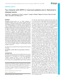 Tau Interacts with SHP2 in Neuronal Systems and in Alzheimer's Disease