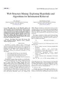 Web Structure Mining: Exploring Hyperlinks and Algorithms for Information Retrieval