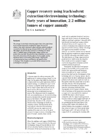 Copper Recovery Using Leach/Solvent Extraction/Electrowinning Technology