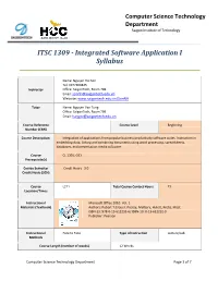 ITSC 1309 - Integrated Software Application I Syllabus