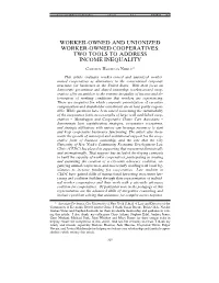 Worker-Owned and Unionized Worker-Owned Cooperatives: Two Tools to Address Income Inequality