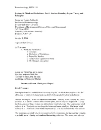 Biometeorology, ESPM 129 1 Lecture 16, Wind and Turbulence, Part 1