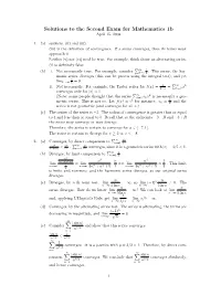 Solutions to the Second Exam for Mathematics 1B April 15, 2004