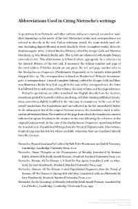 Abbreviations Used in Citing Nietzsche's Writings