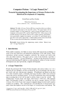 Computer Fiction: “A Logic Named Joe” Towards Investigating the Importance of Science Fiction in the Historical Development of Computing