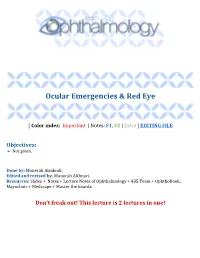 Ocular Emergencies & Red