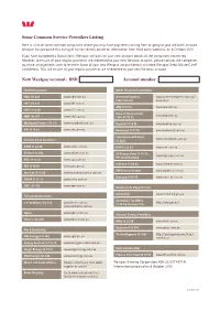 Some Common Service Providers Listing New Westpac Account
