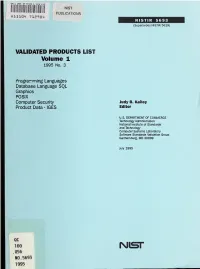 Validated Products List, 1995 No. 3: Programming Languages, Database